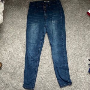 High waisted blue jeans